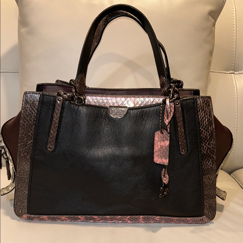 Coach Dreamer 36 Satchel is Color block with Snakeskin